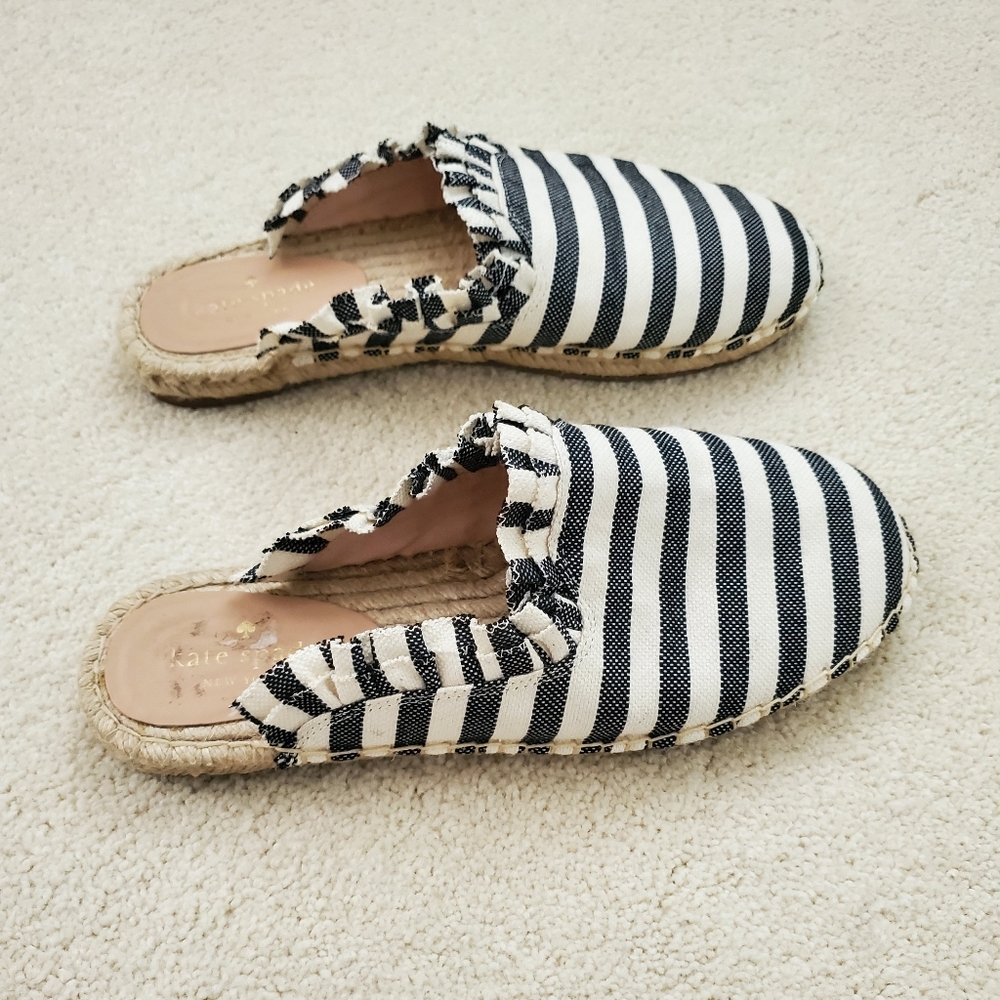 Kate Spade Laila Black/Cream Ruffle Espadrilles Mules Shoes sz8.5 - Picture 8 of 14